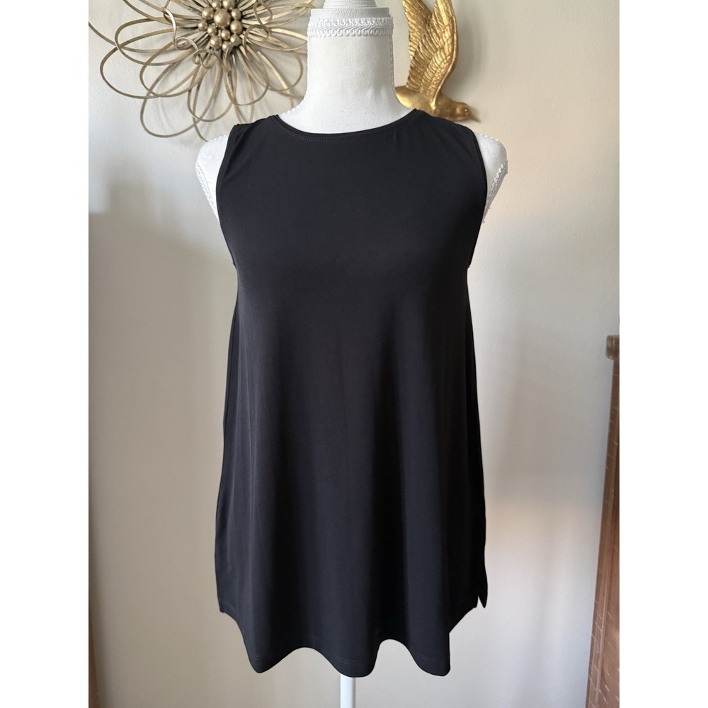 Susan Graver Modern Essentials Tunic Tank XXS Black Sleeveless A Line Top NWOT